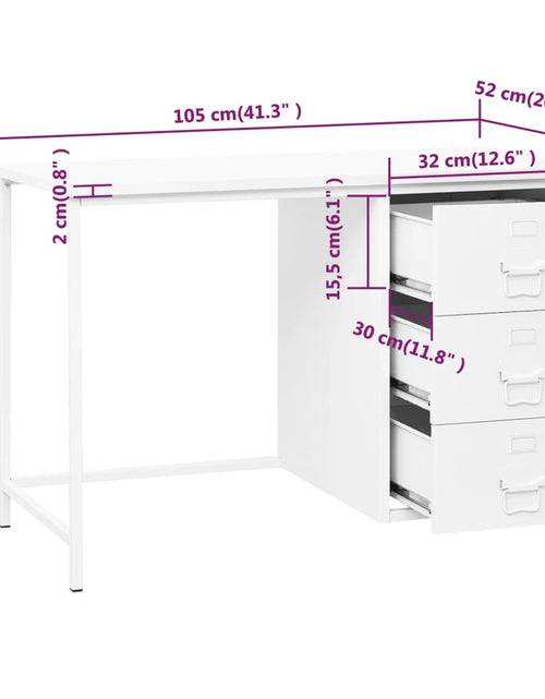 Încărcați imaginea în vizualizatorul Galerie, Birou cu sertare, alb, 105x52x75 cm, oțel, industrial - Lando
