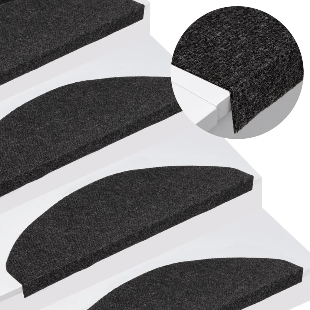 Covorașe scări autoadezive, 15 buc.,negru, 65x22,5x3,5 cm - Lando