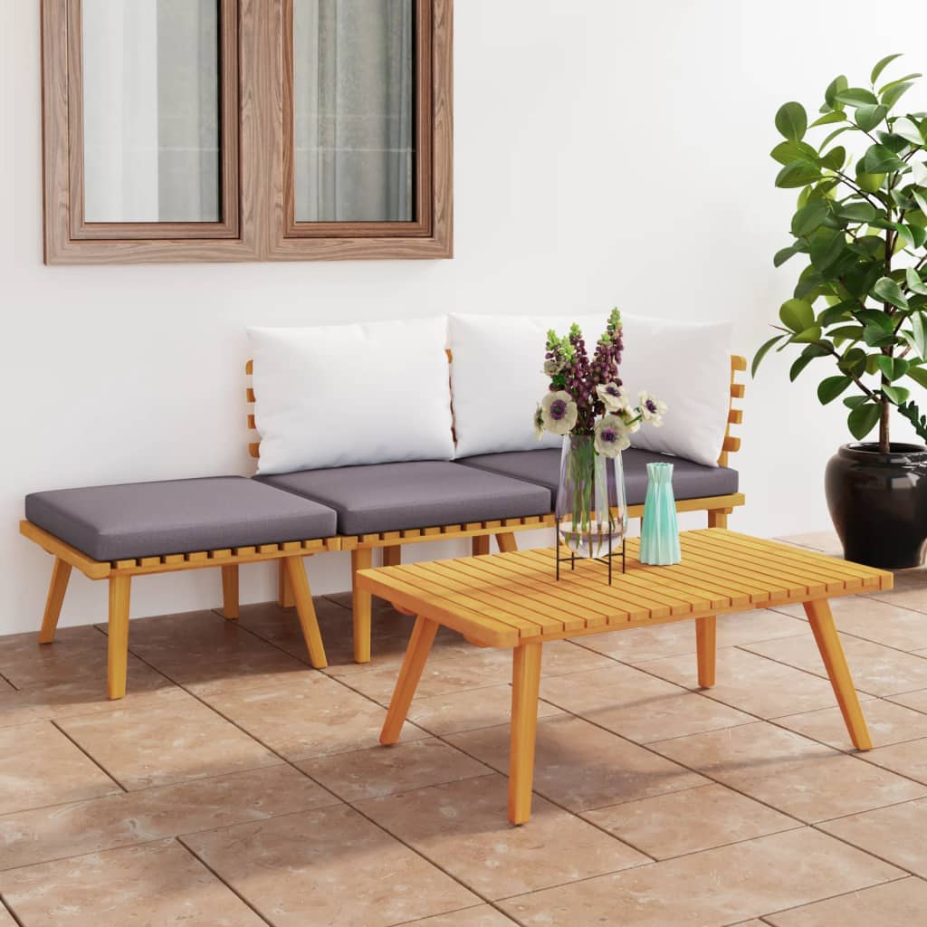 Set mobilier de grădină cu perne, 4 piese, lemn masiv de acacia - Lando