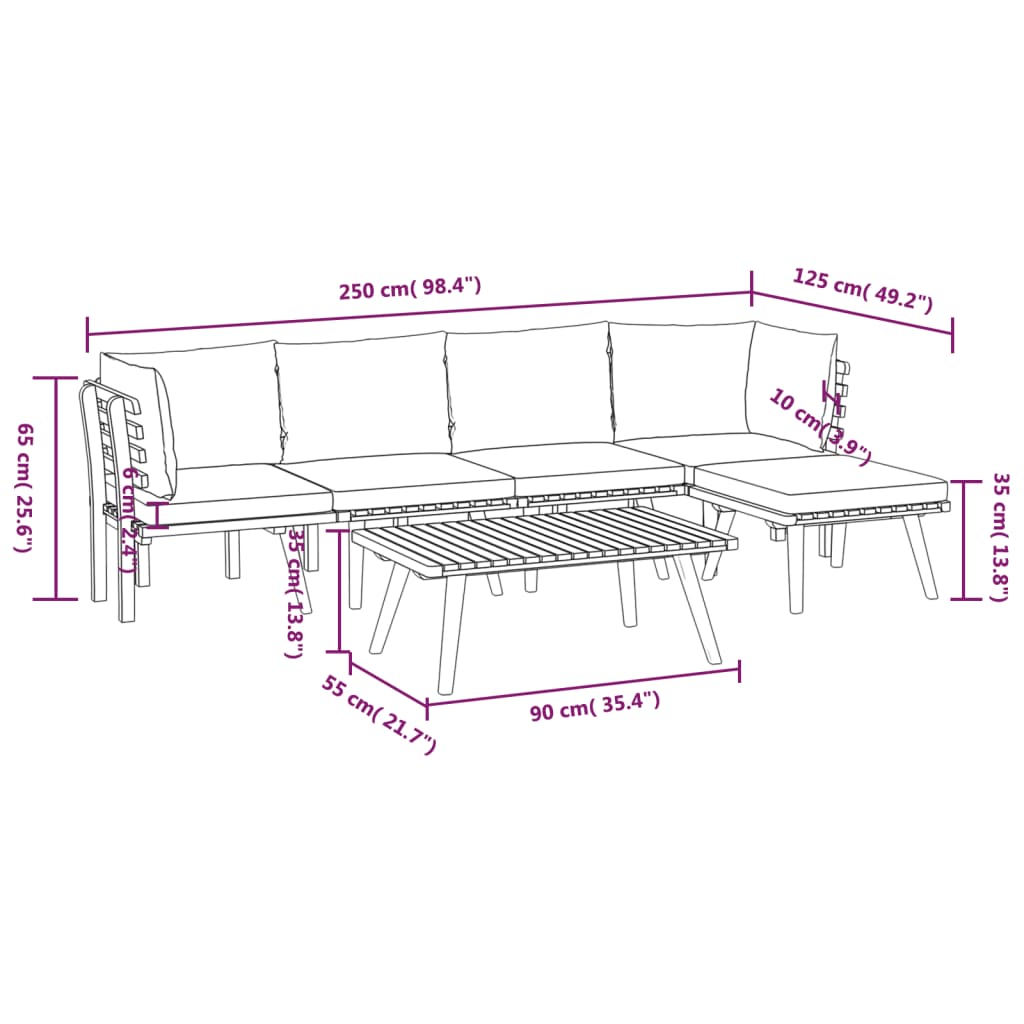 Set mobilier de grădină cu perne, 6 piese, lemn masiv acacia - Lando