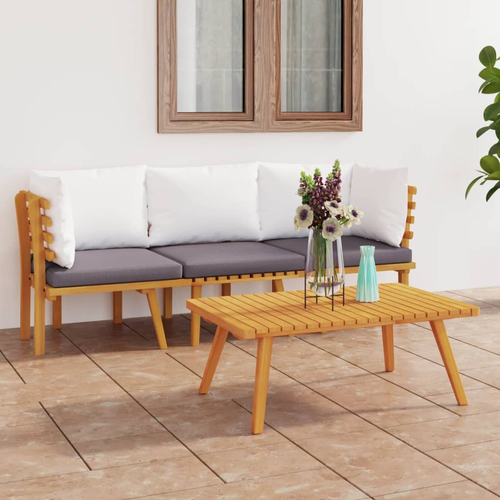 Set mobilier de grădină cu perne, 3 piese, lemn masiv acacia - Lando