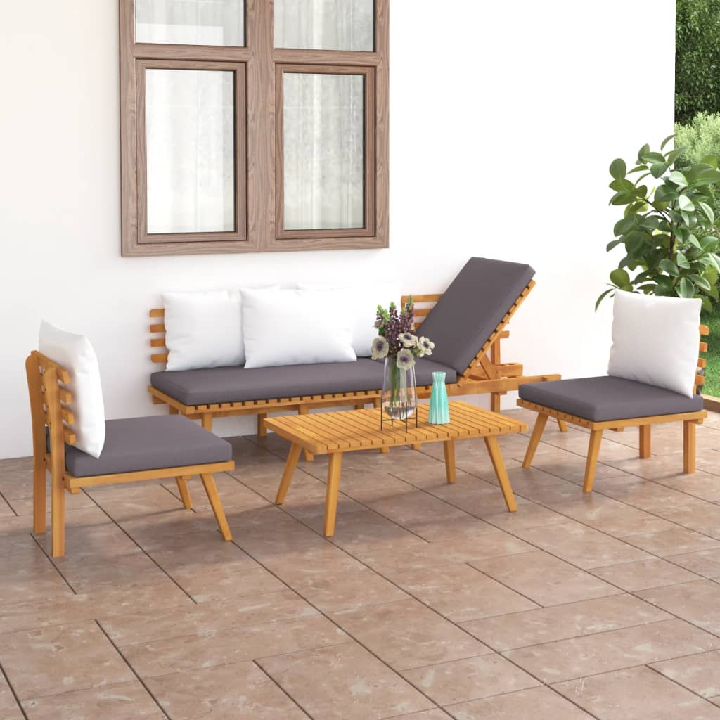 Set mobilier de grădină cu perne, 4 piese, lemn masiv de acacia - Lando