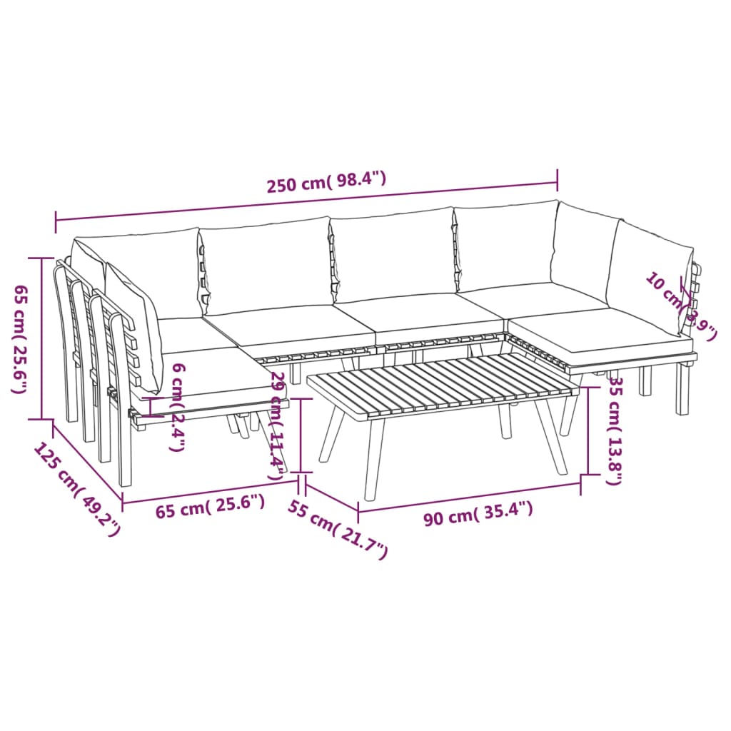 Set mobilier de grădină cu perne, 7 piese, lemn masiv acacia - Lando