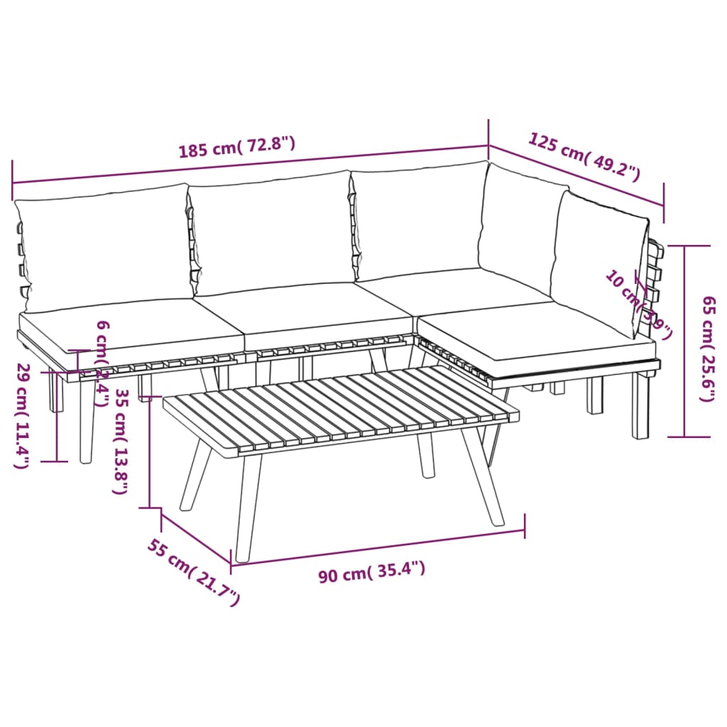 Set mobilier de grădină cu perne, 5 piese, lemn masiv acacia - Lando