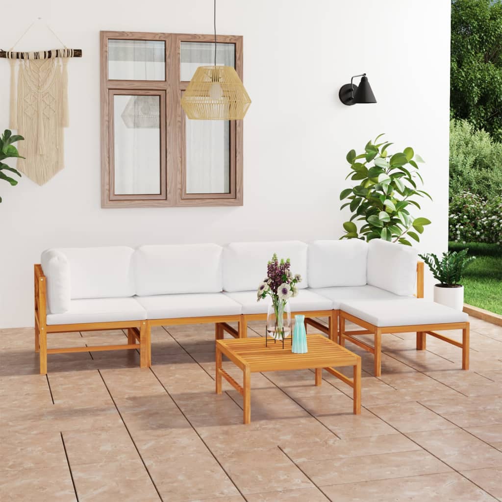 Set mobilier grădină cu perne crem, 6 piese, lemn masiv de tec - Lando