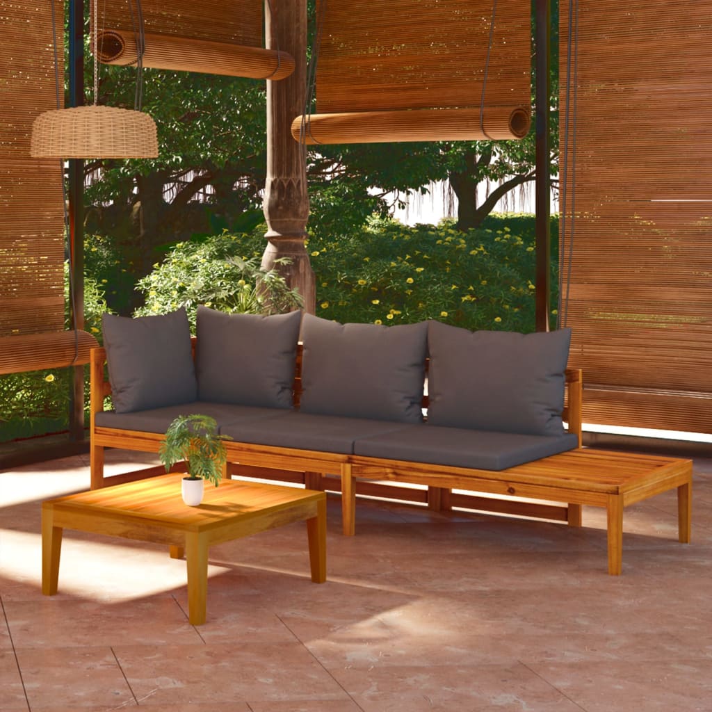 Set mobilier grădină cu perne gri închis, 3 piese, lemn acacia - Lando