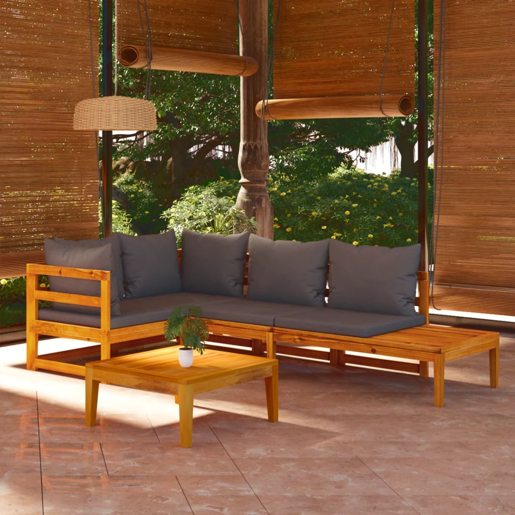 Set mobilier grădină cu perne gri închis, 4 piese, lemn acacia - Lando