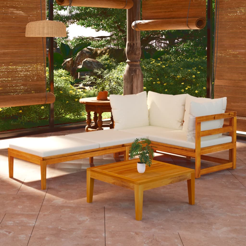 Set mobilier grădină perne alb/crem, 3 piese, lemn masiv acacia - Lando
