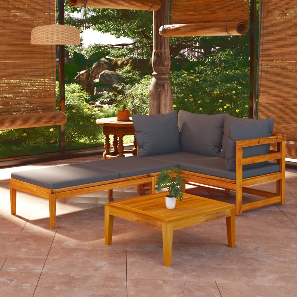 Set mobilier grădină cu perne gri închis, 3 piese, lemn acacia - Lando