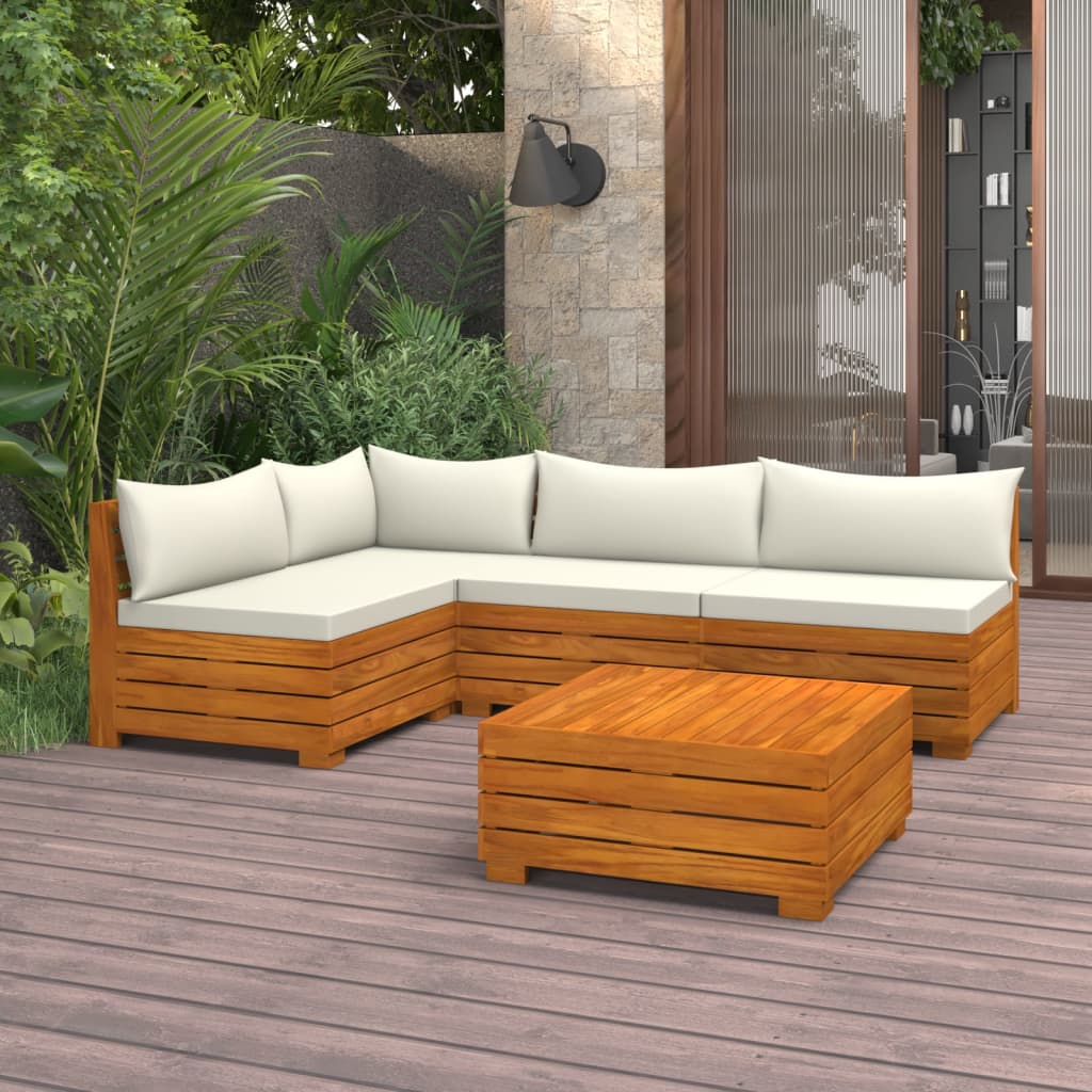 Set mobilier de grădină cu perne, 5 piese, lemn masiv acacia - Lando