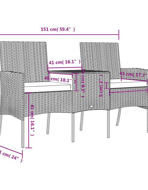 Încărcați imaginea în vizualizatorul Galerie, Canapea de grădină cu 2 locuri/măsuță de ceai, maro, poliratan - Lando
