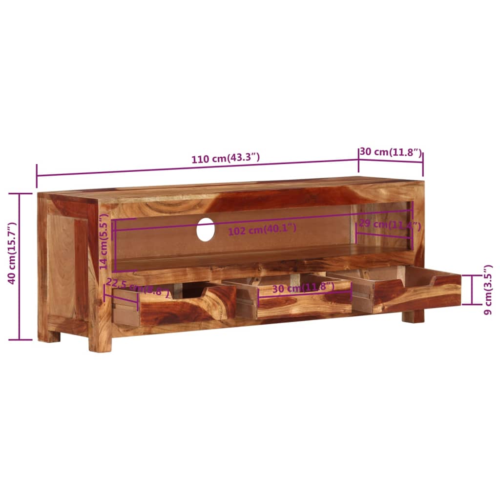 Comodă TV, 110x30x40 cm, lemn masiv de acacia Lando - Lando