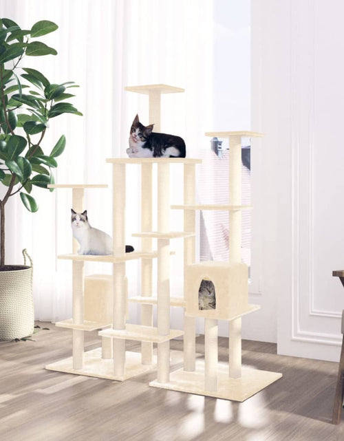 Încărcați imaginea în vizualizatorul Galerie, Ansamblu de pisici cu stâlpi din funie de sisal, crem, 145 cm Lando - Lando
