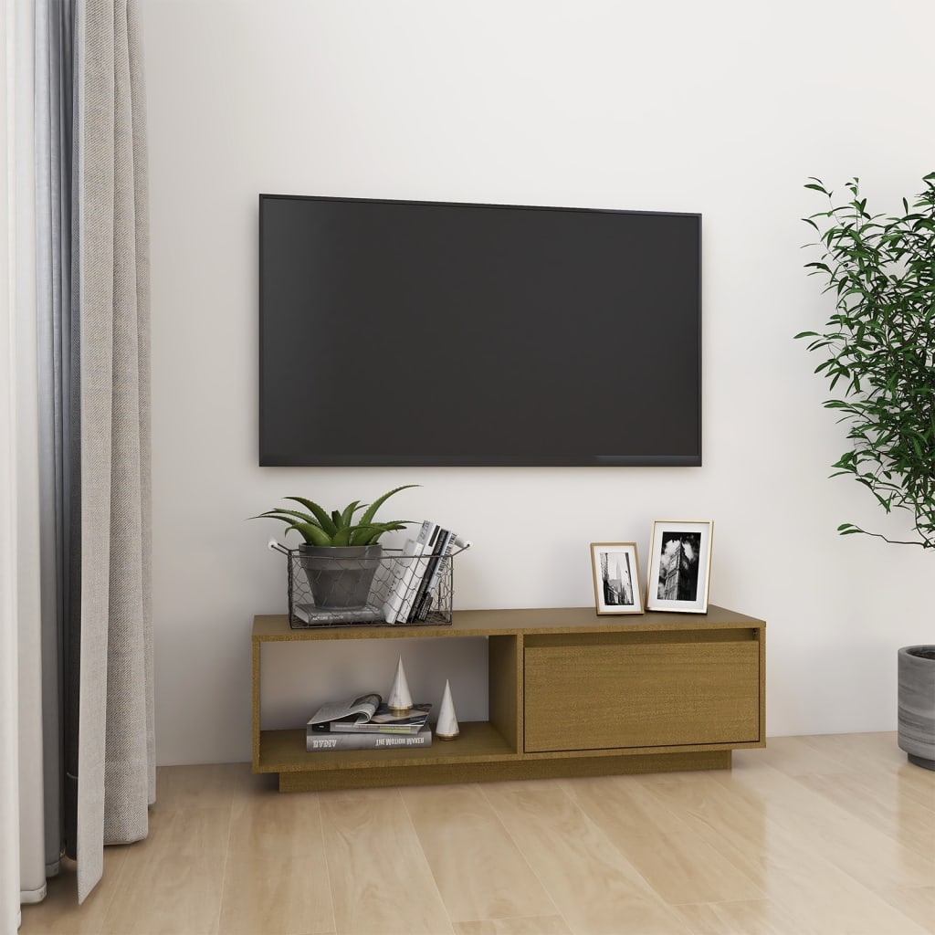 Comodă TV, maro miere, 110x30x33,5 cm, lemn masiv de pin Lando - Lando