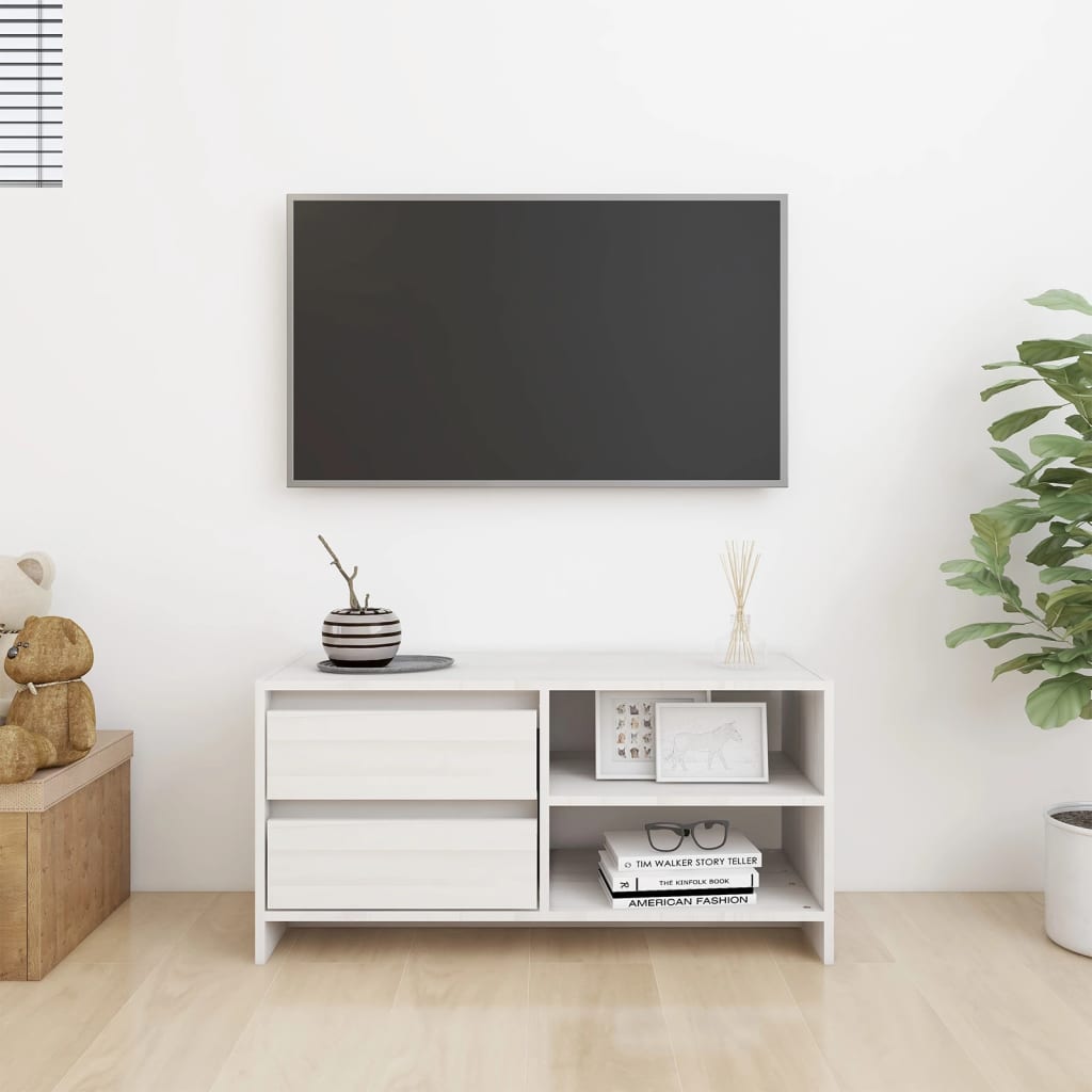 Comodă TV, alb, 80x31x39 cm, lemn masiv de pin Lando - Lando