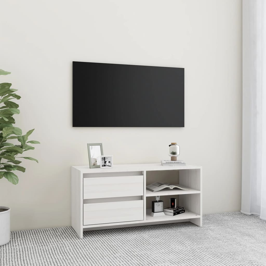 Comodă TV, alb, 80x31x39 cm, lemn masiv de pin Lando - Lando