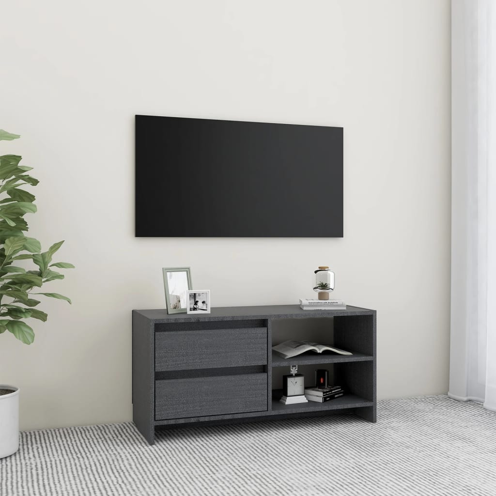 Comodă TV, gri, 80x31x39 cm, lemn masiv de pin Lando - Lando