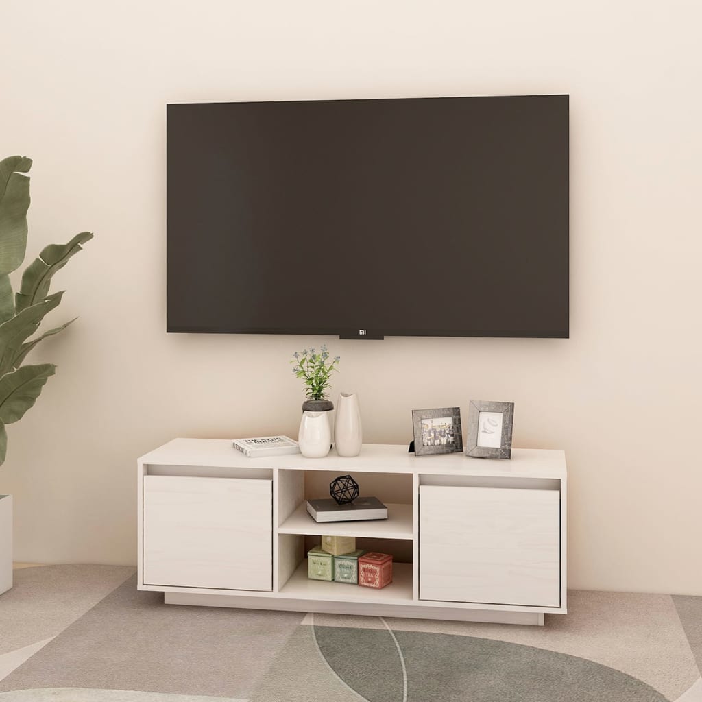 Comodă TV, alb, 110x30x40 cm, lemn masiv de pin Lando - Lando