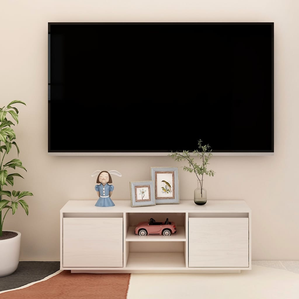 Comodă TV, alb, 110x30x40 cm, lemn masiv de pin Lando - Lando