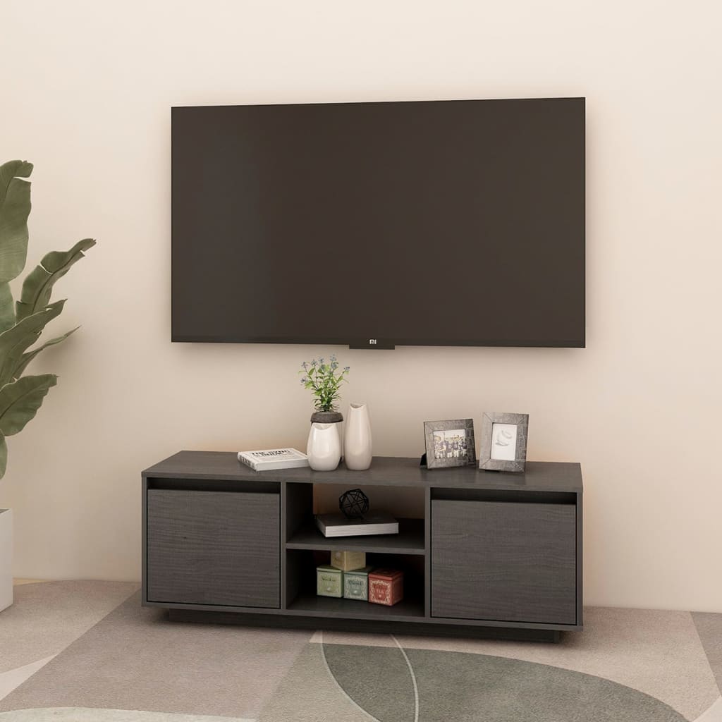 Comodă TV, gri, 110x30x40 cm, lemn masiv de pin Lando - Lando