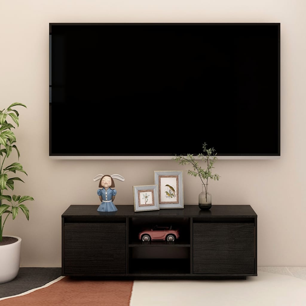 Comodă TV, negru, 110x30x40 cm, lemn masiv de pin Lando - Lando