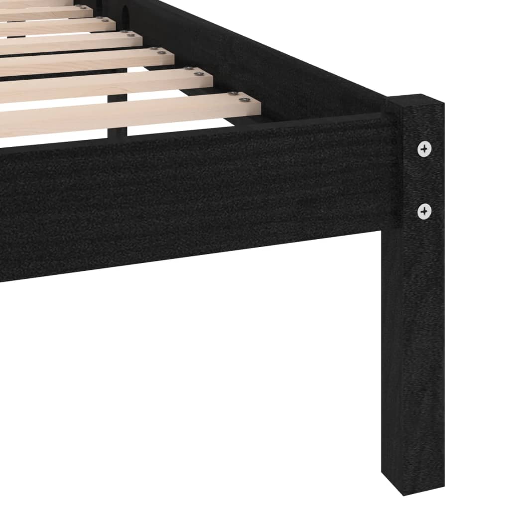 Cadru de pat dublu, negru, 135x190 cm, lemn masiv - Lando