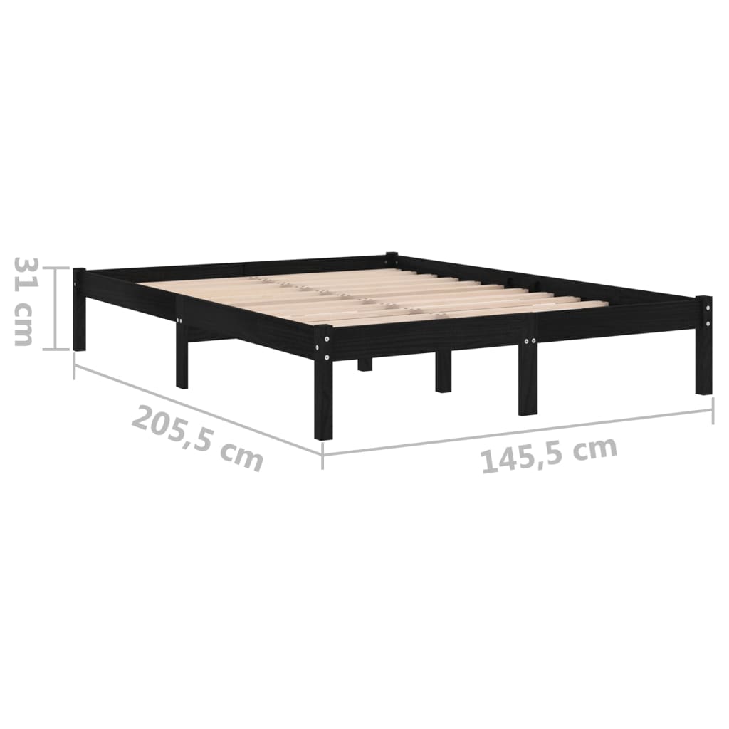 Cadru de pat, negru, 140x200 cm, lemn de pin masiv - Lando