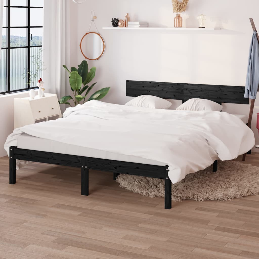 Cadru de pat UK Small Double, negru, 120x190 cm, lemn masiv pin - Lando