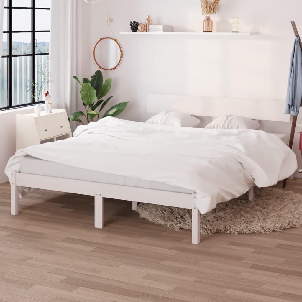 Cadru de pat UK dublu, alb, 135x190 cm, lemn masiv de pin - Lando