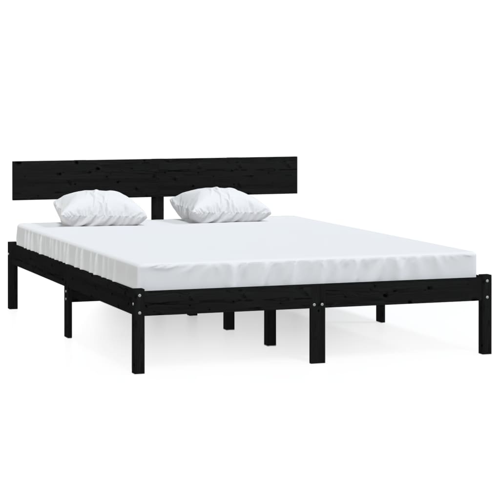 Cadru de pat UK dublu, negru, 135x190 cm, lemn masiv de pin - Lando