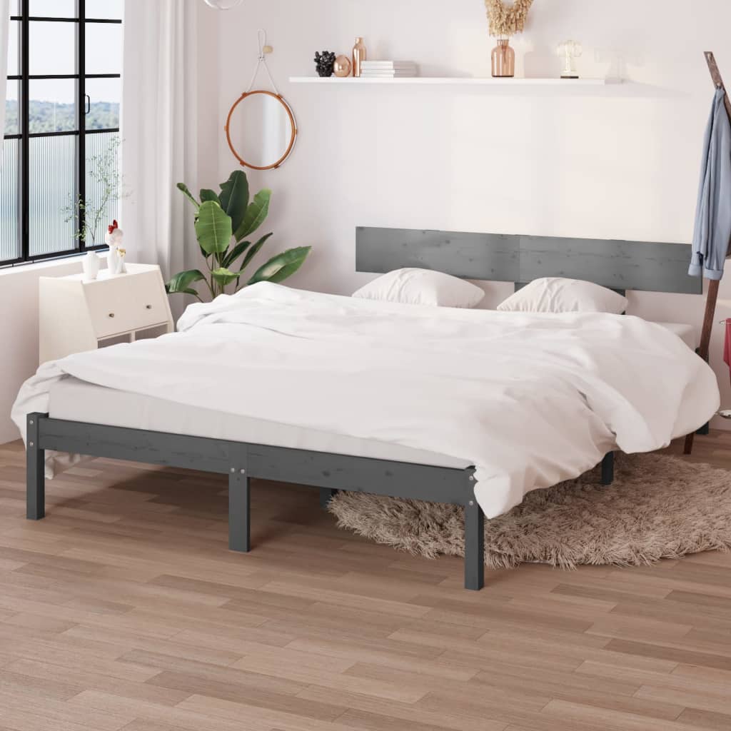 Cadru de pat, gri, 140x190 cm, lemn masiv de pin - Lando