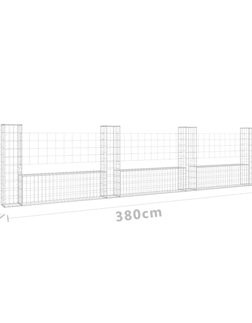 Încărcați imaginea în vizualizatorul Galerie, Coș gabion în formă de U cu 4 stâlpi, 380x20x100 cm, fier Lando - Lando
