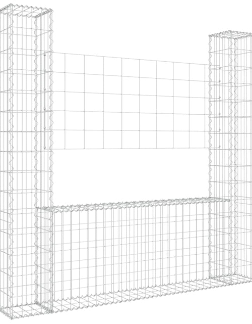 Încărcați imaginea în vizualizatorul Galerie, Coș tip gabion în formă de U, 2 stâlpi, 140x20x150 cm, fier Lando - Lando
