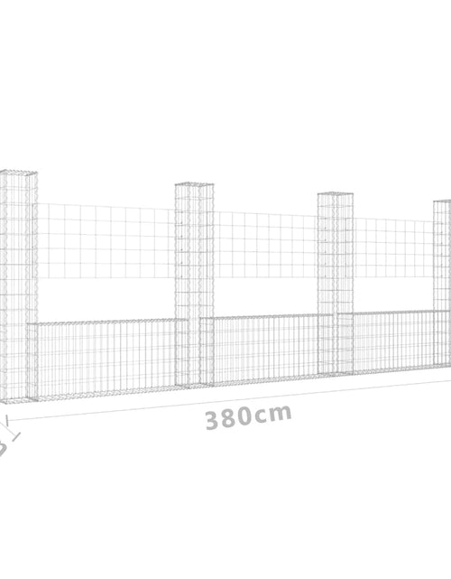 Загрузите изображение в средство просмотра галереи, Coș gabion în formă de U cu 4 stâlpi, 380x20x150 cm, fier Lando - Lando
