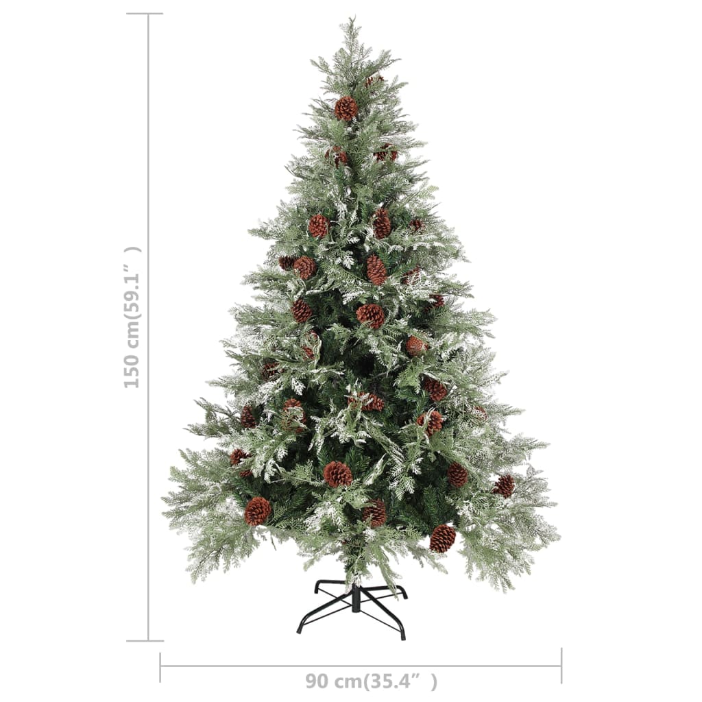 Brad de Crăciun cu conuri de pin, verde/alb, 150 cm, PVC&PE - Lando