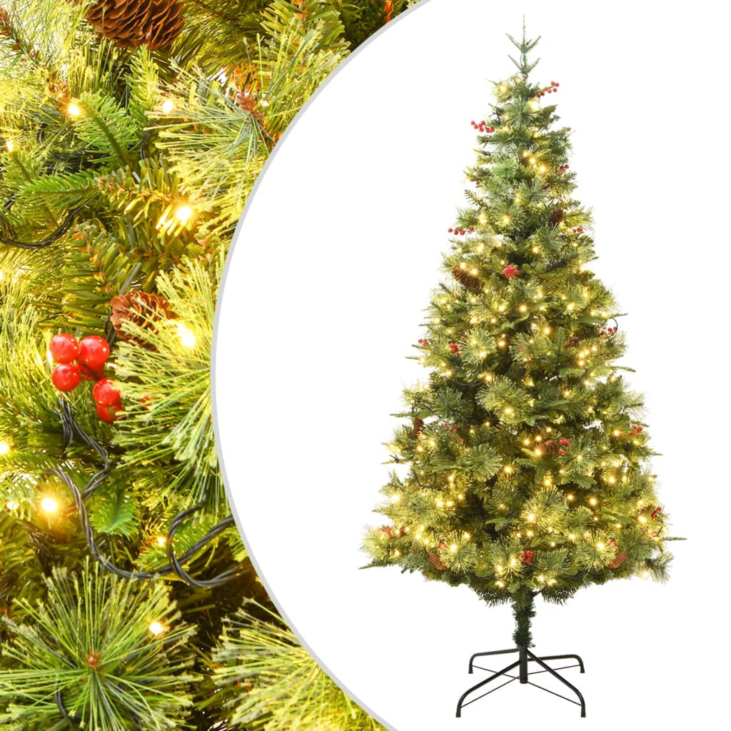 Brad de Crăciun pre-iluminat conuri de pin verde 120 cm PVC/PE - Lando