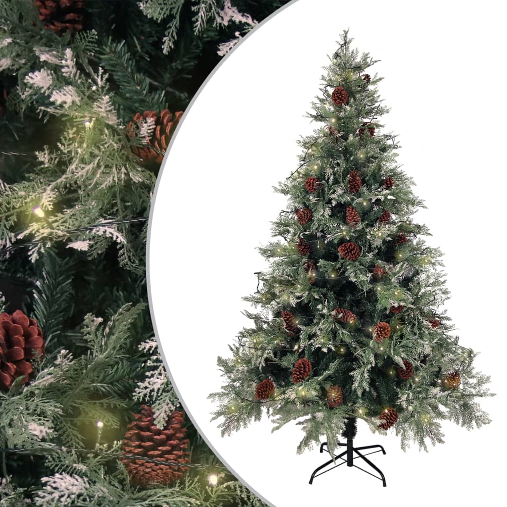 Brad Crăciun pre-iluminat conuri de pin verde/alb 120 cm PVC/PE - Lando