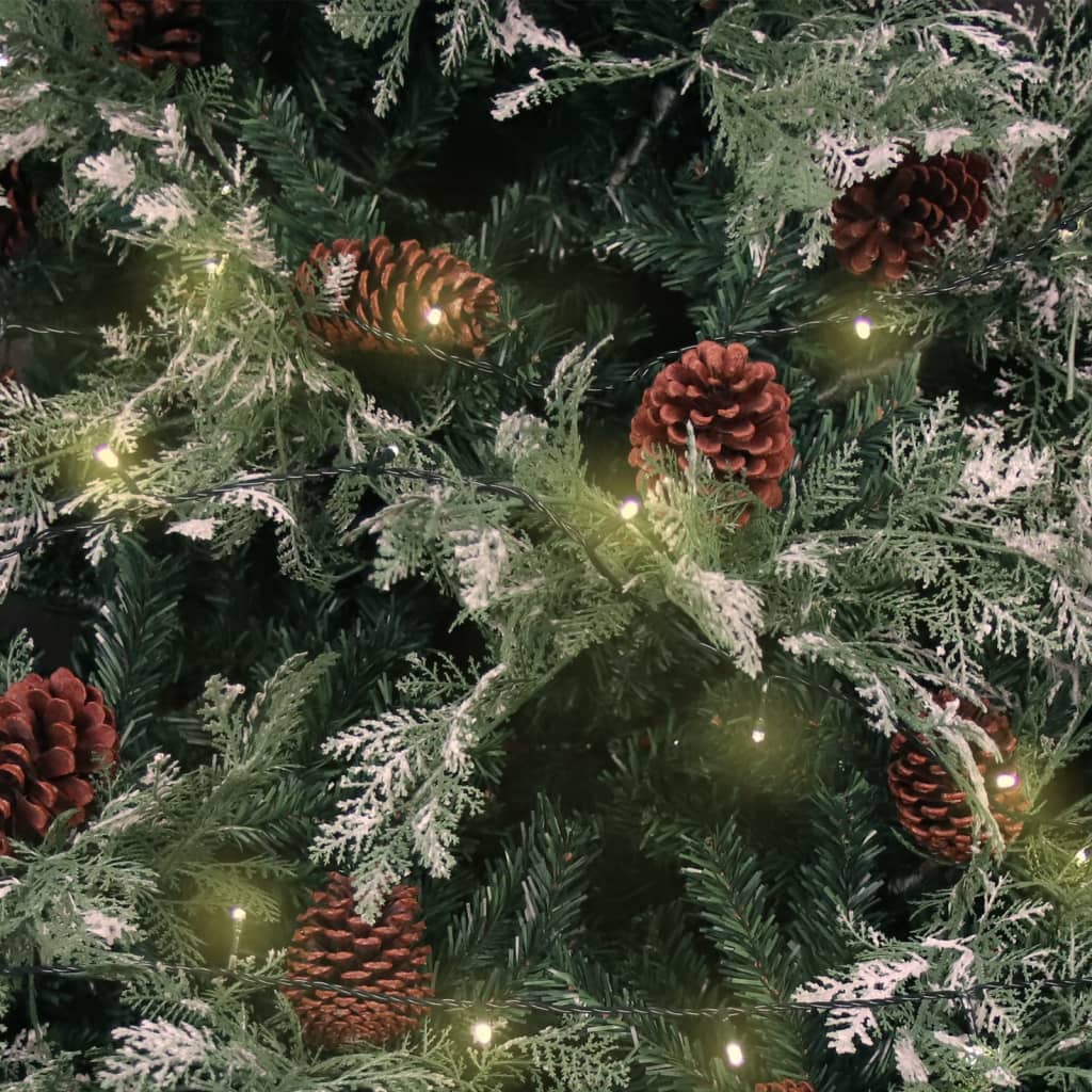 Brad Crăciun pre-iluminat conuri de pin verde/alb 120 cm PVC/PE - Lando