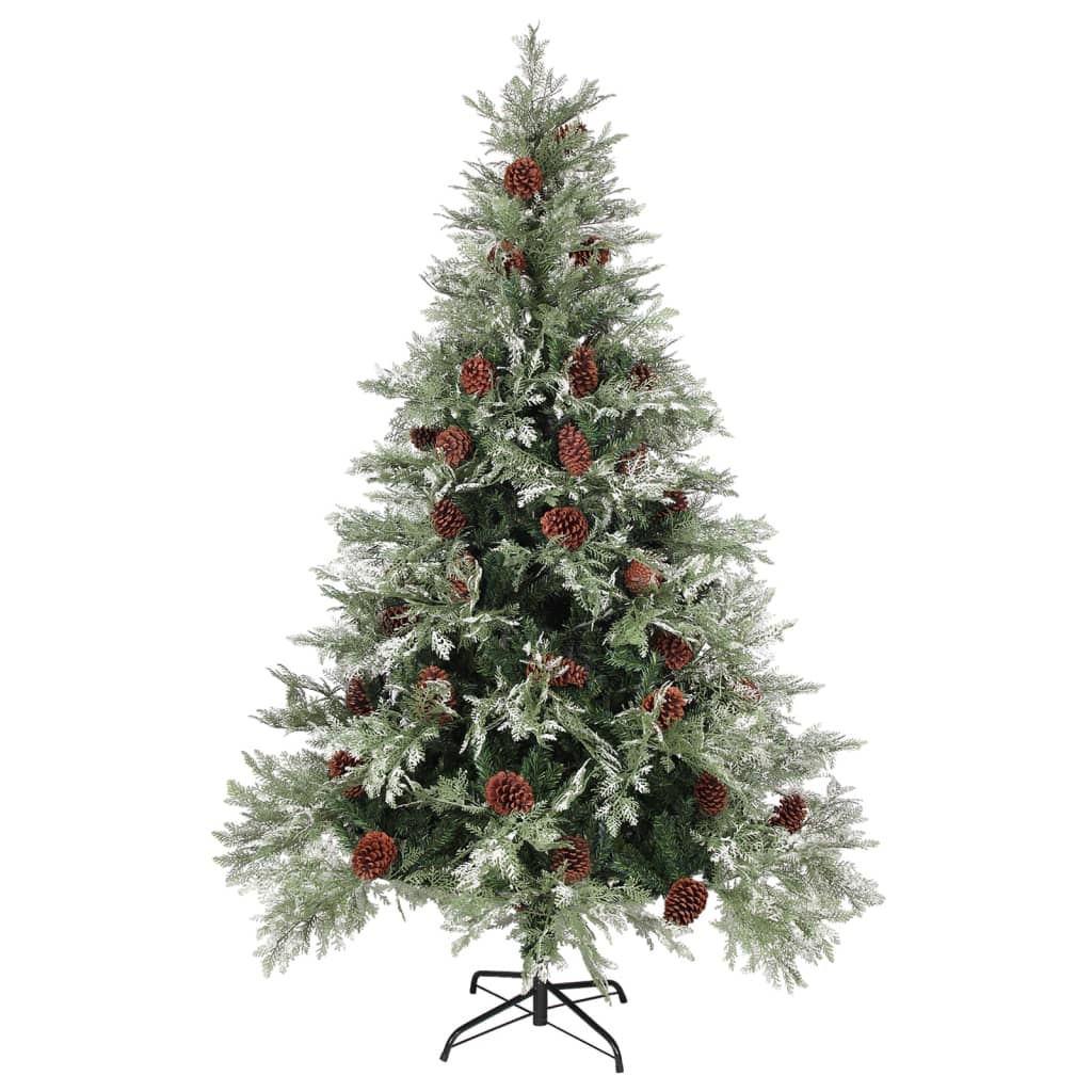 Brad Crăciun pre-iluminat conuri de pin verde/alb 150 cm PVC/PE - Lando