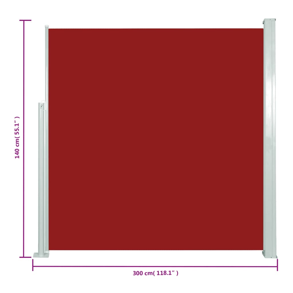 Copertină laterală retractabilă de terasă, roșu, 140x300 cm - Lando