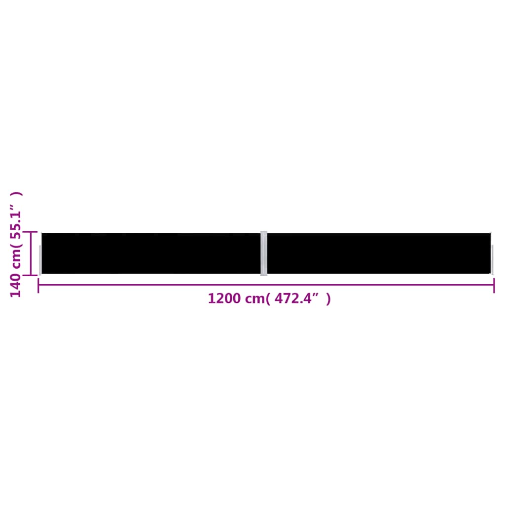 Copertina laterală retractabilă, negru, 140x1200 cm - Lando