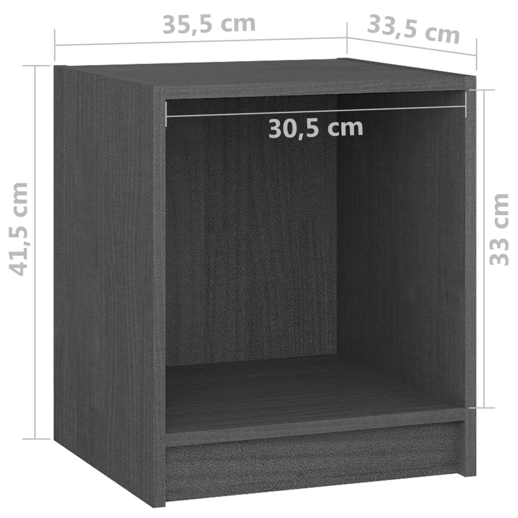 Noptiere, 2 buc., gri, 35,5x33,5x41,5 cm, lemn masiv de pin - Lando