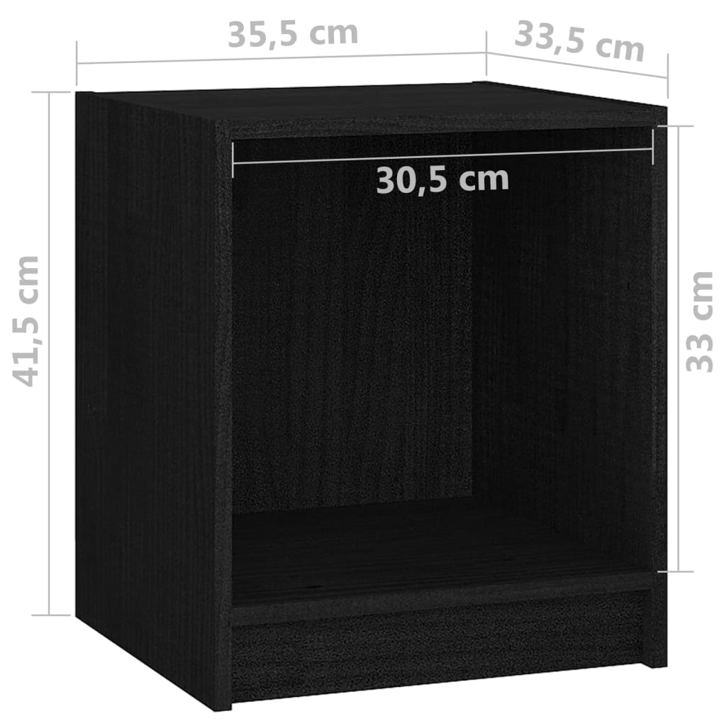 Noptiere, 2 buc., negru, 35,5x33,5x41,5 cm, lemn masiv de pin - Lando