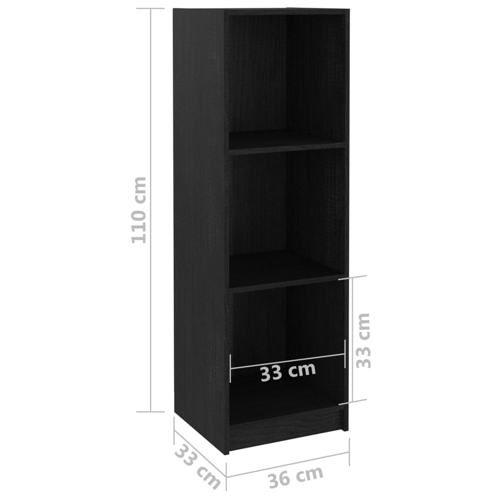 Bibliotecă/Separator cameră negru, 36x33x110 cm, lemn masiv pin Lando - Lando