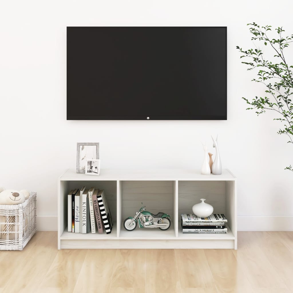 Comodă TV, alb, 104x33x41 cm, lemn masiv de pin Lando - Lando