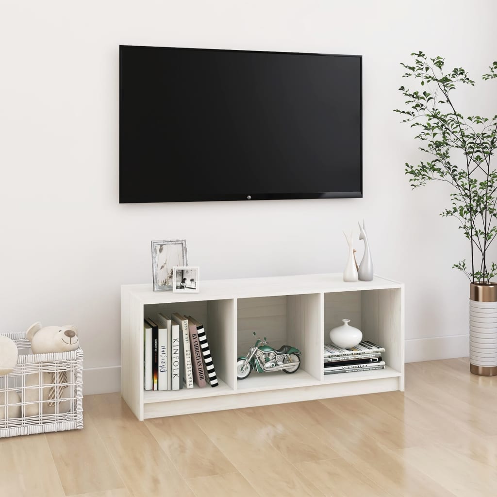 Comodă TV, alb, 104x33x41 cm, lemn masiv de pin Lando - Lando