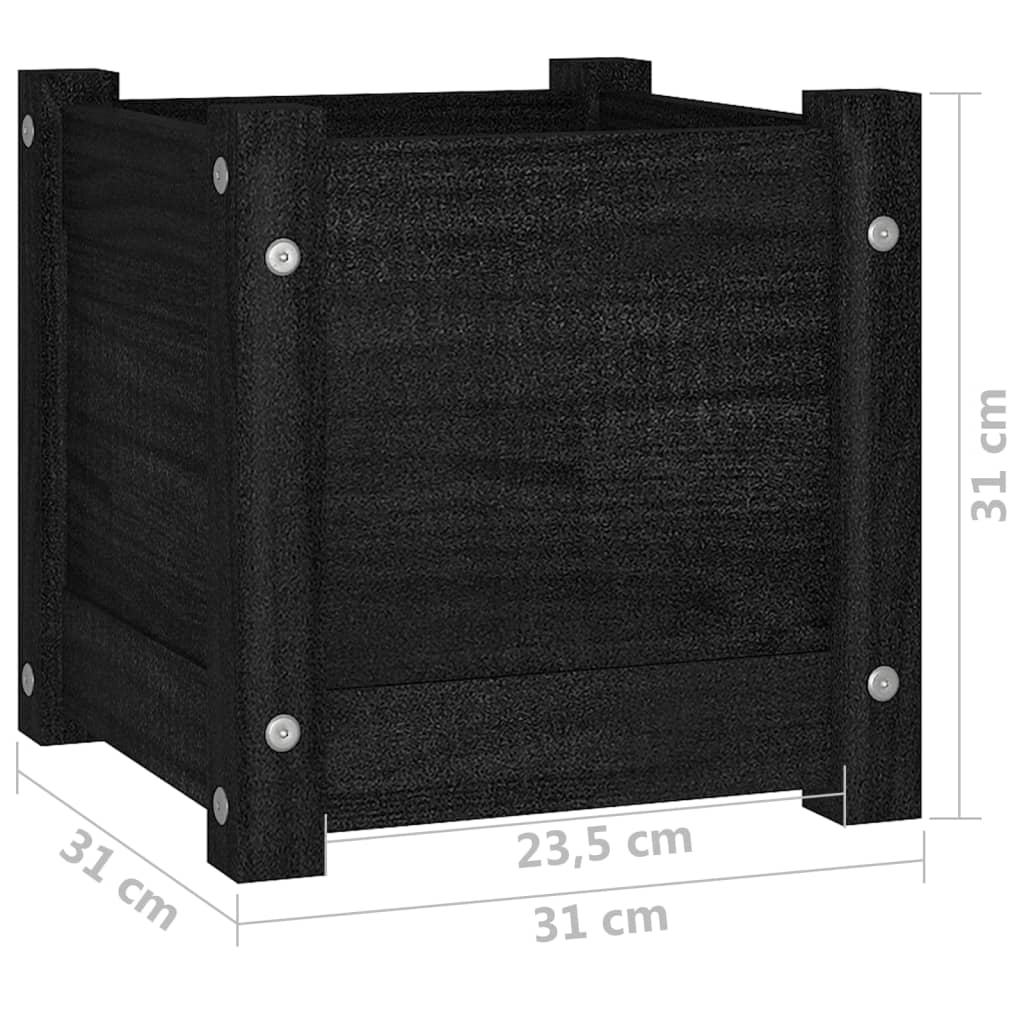 Jardiniere grădină, 2 buc., negru, 31x31x31 cm, lemn masiv pin - Lando