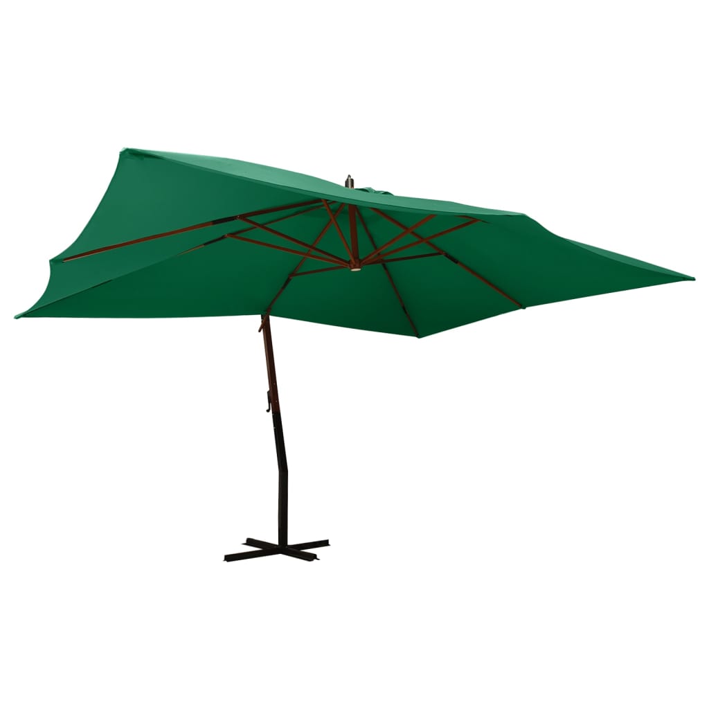 Umbrelă suspendată cu stâlp din lemn, verde, 400x300 cm Lando - Lando
