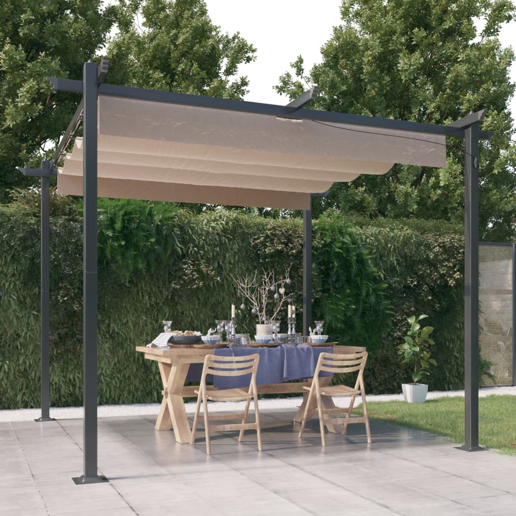 Pavilion de grădină, acoperiș retractabil, gri taupe, 3x3 m Lando - Lando