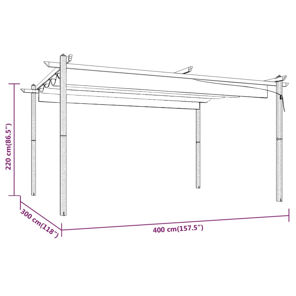 Pavilion de grădină, acoperiș retractabil, antracit, 4x3 m Lando - Lando